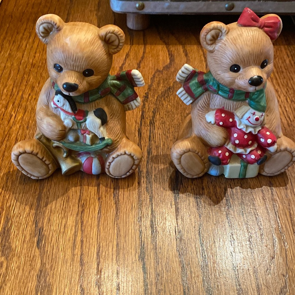 HOMCO Christmas Bears VTG Girl Boy Bears #5251 Homco Christmas Decor Accents